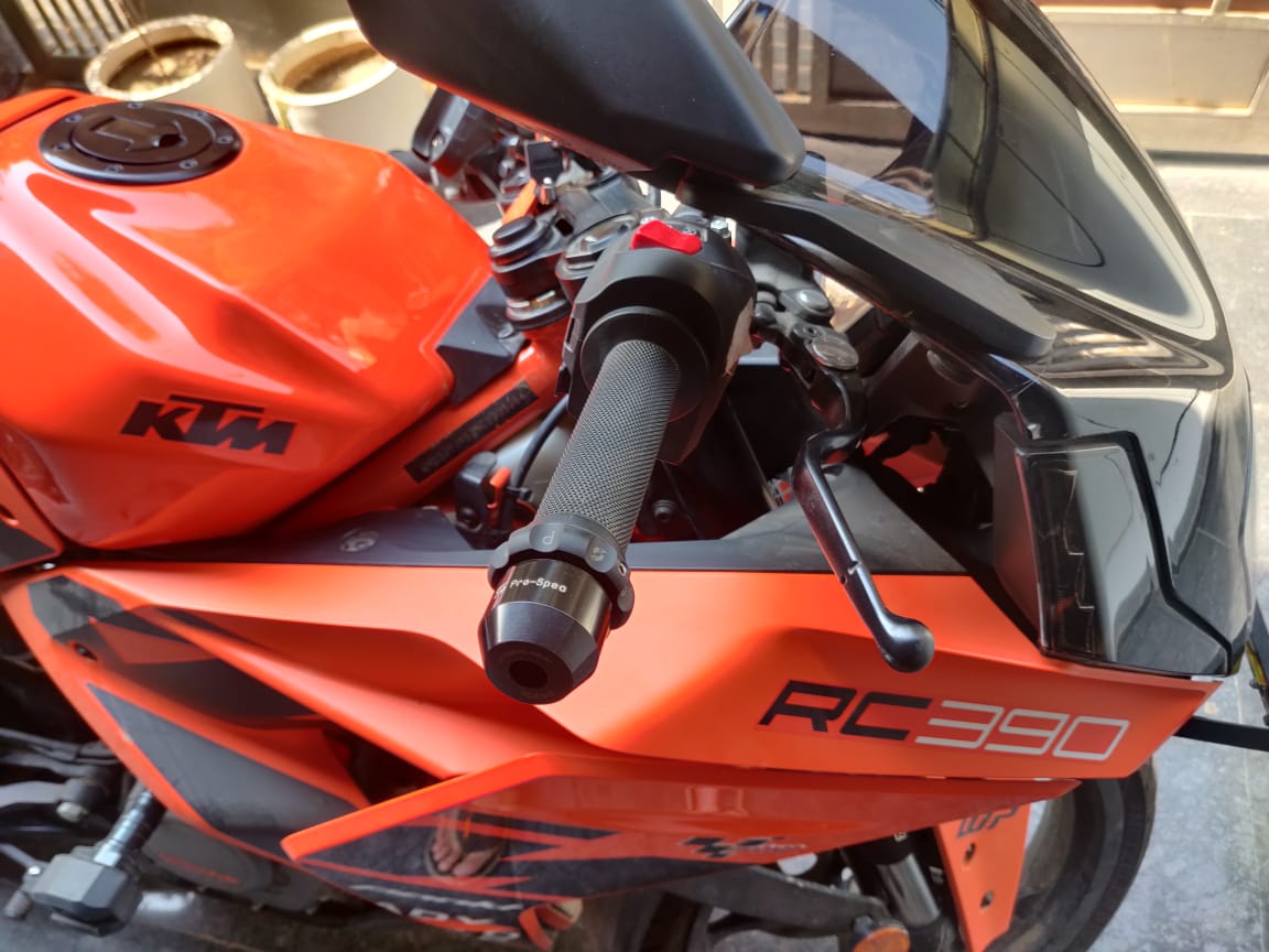 Close-up of an orange KTM RC390 motorcycle