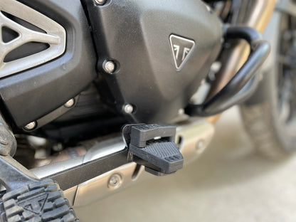 Close-up of EB 600 rear brake extender on Triumph Scrambler 400 X