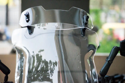 ER 760 motorcycle windshield extender installed on adventure bike